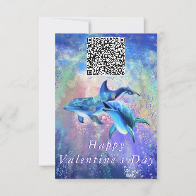 Carte Couple Dolphin Valentine's Day Card Votre Code QR (Dos)