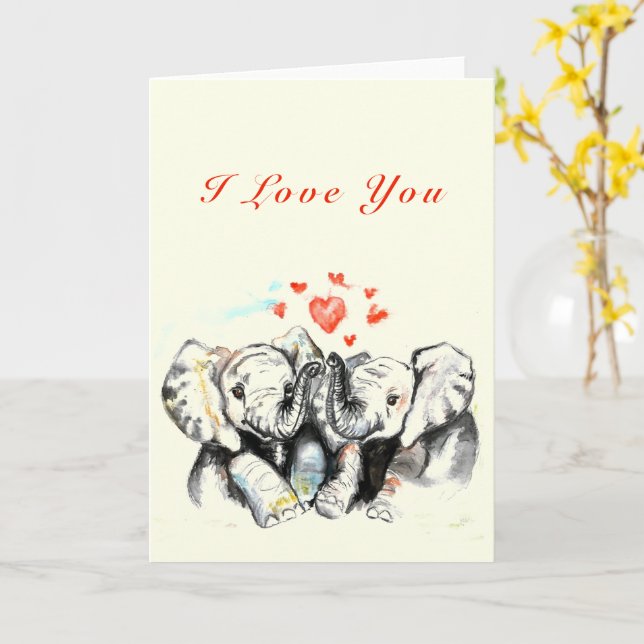 Carte Couple Elephant Valentine's Day Card (Fleur jaune)