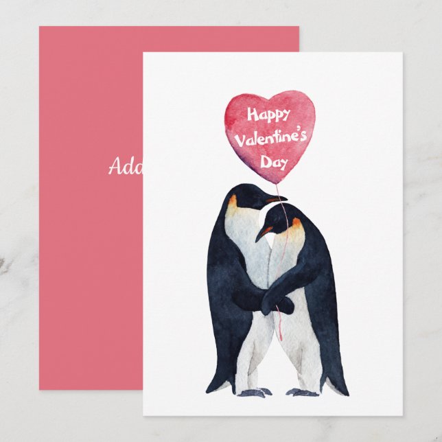 Carte Couple Empereur Penguins Saint-Valentin (Devant / Derrière)
