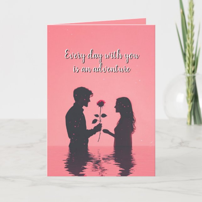 Carte Couple en amour silhouette dans Valentines d'eau (Devant)
