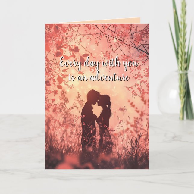 Carte Couple en amour silhouette et Valentines de la for (Devant)
