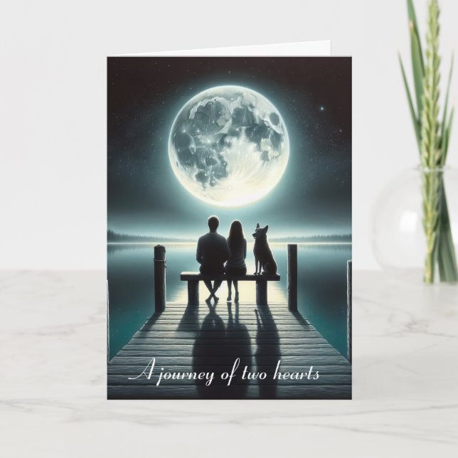 Carte Couple et chien sous une pleine lune (Devant)