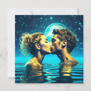 Carte Couple éthérée s'embrasser dans la lune Réflexion 