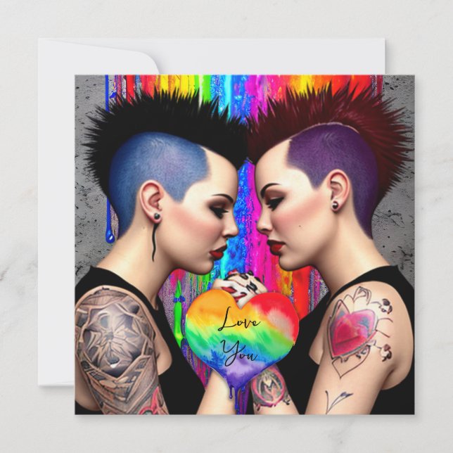 Carte Couple Lesbien Couple Arc-En-Ciel mignon Vous Aime (Devant)