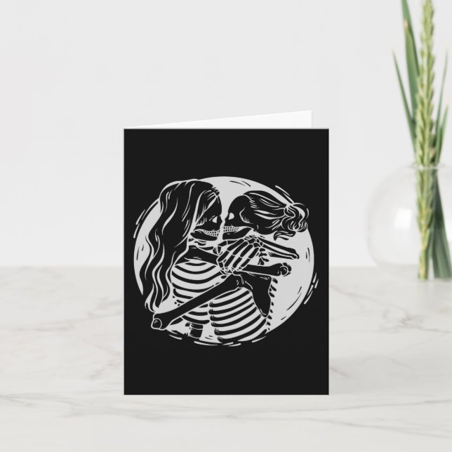 Carte Couple Lesbienne Fierté Lgbtq Squelettes S'embrass (Devant)