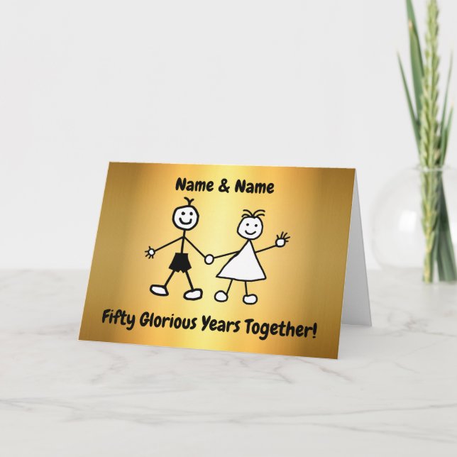 Carte Couple Mariage d'or en caricature mignonne (Devant)