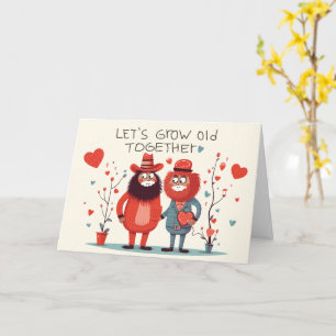 Carte Couple mignon à tête brune Vieillissons ensemble V
