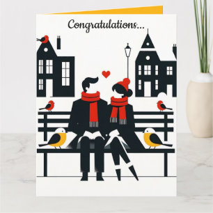 Carte Couple modifiable sur un banc avec oiseaux Félicit