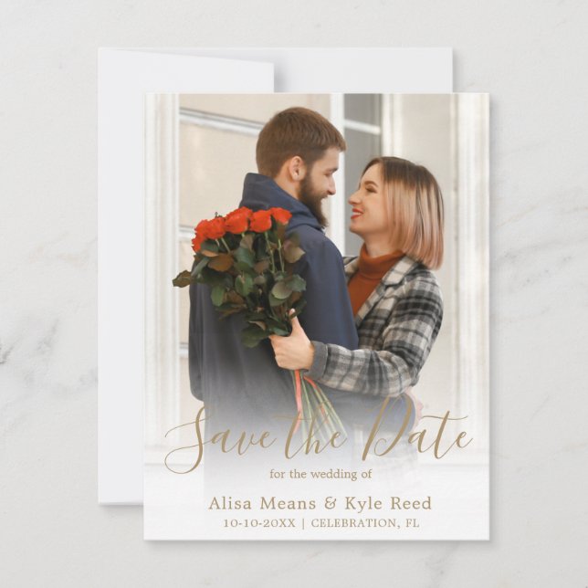 Carte Couple Photo Enregistrer la date de l'annonce (Devant)