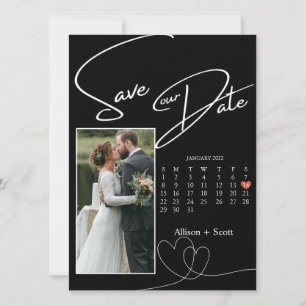 Carte Couple Photo Modern Script Calendrier Enregistrer