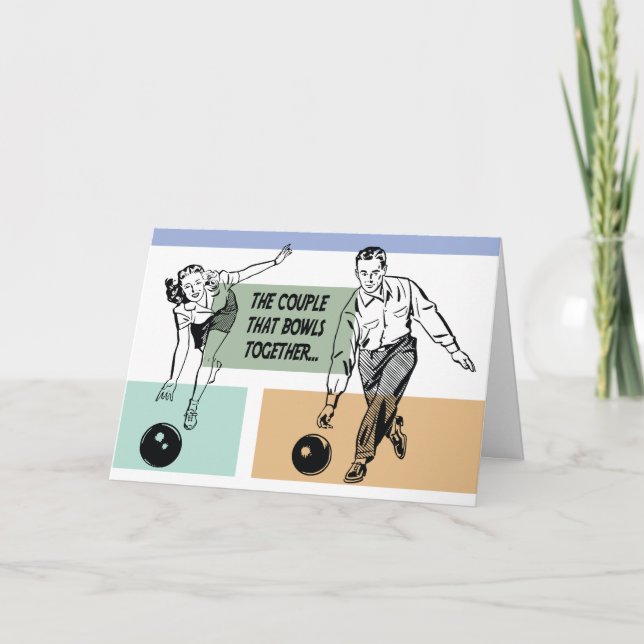 Carte Couple qui joue aux quilles ensemble Drôle Multi-u (Devant)