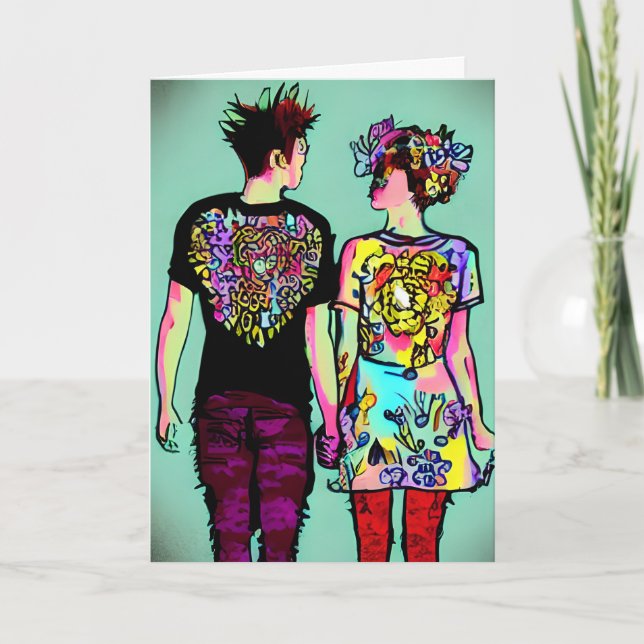 Carte Couple Rock Grunge Couple Joyeux Anniversaire (Devant)