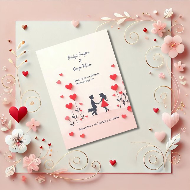 Carte Couple romantique Silhouette coeur rouge mariage (Créateur téléchargé)