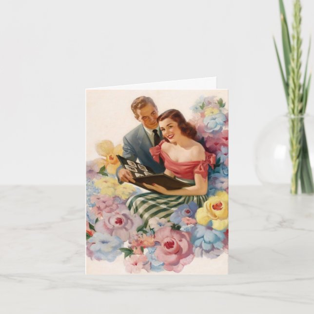 Carte Couple Romantique Vintage, Anniversaire (Devant)