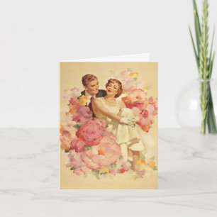 Carte Couple romantique vintage et fleurs