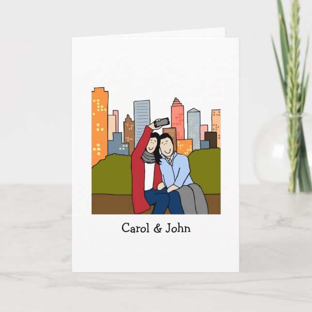 Carte Couple selfie - personnalized cartoon card (Devant)