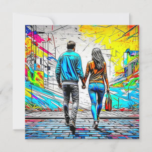 Carte Couple tenant les mains Urban Graffiti Art