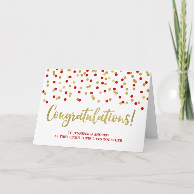 Carte Couple Wedding Congratulations Gold Red (Devant)