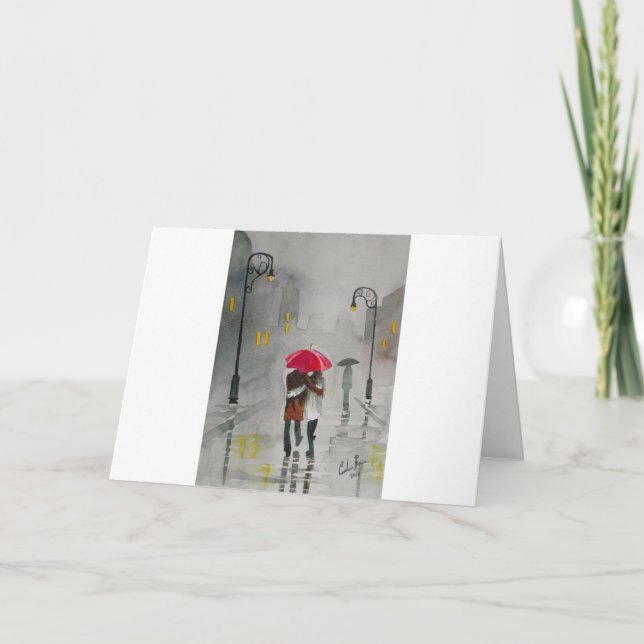 Carte Couples romantiques de TRAM ROUGE de PARAPLUIE de (Devant)