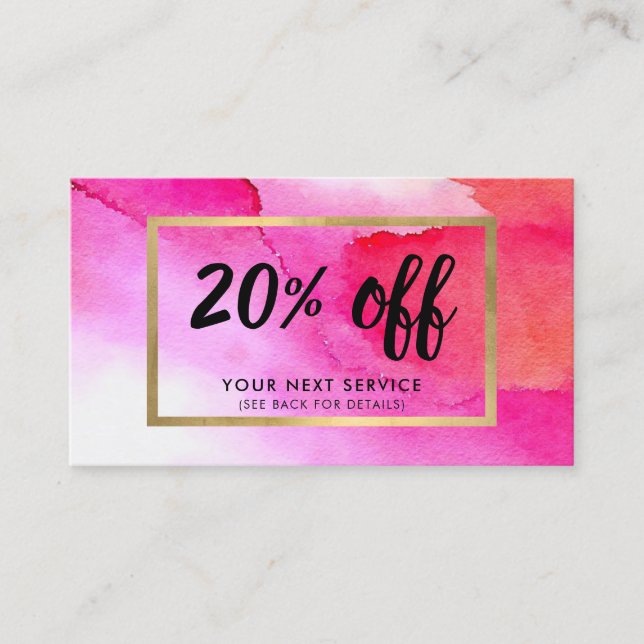 Carte Coupon à rabais en Aquarelle rose gras (Devant)