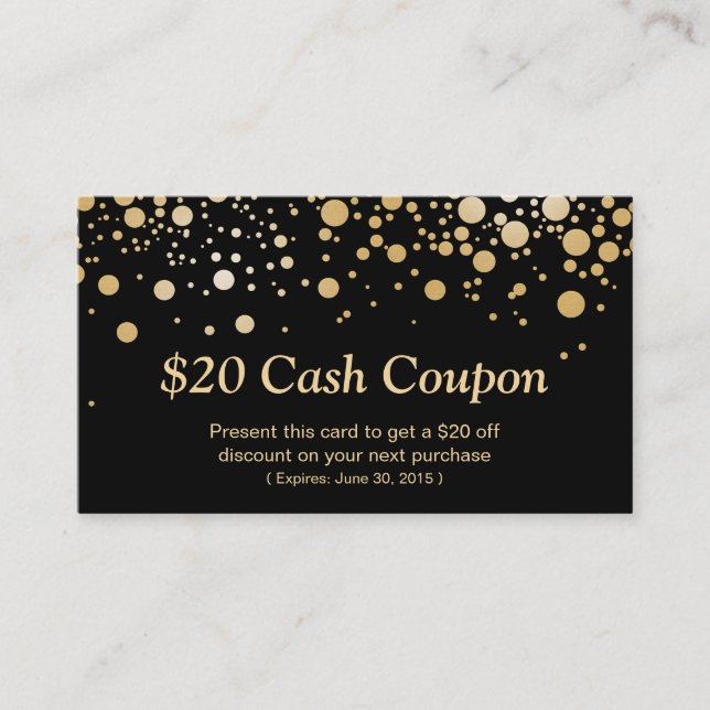 Carte Coupon Bright Black Gold Confetti (Devant)
