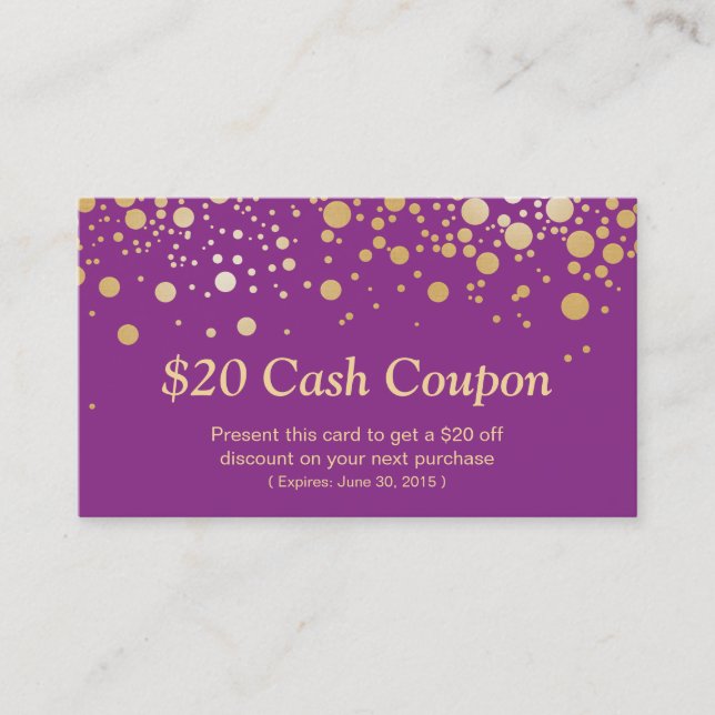 Carte Coupon Classy Purple Gold Dots (Devant)