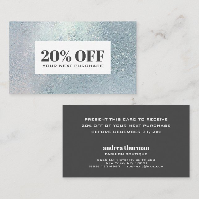 Carte Coupon Crystal Blue en verre perle rabais (Devant / Derrière)