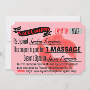 Carte Coupon d'amour MASSAGE avec lèvres
