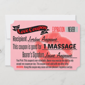 Carte Coupon d'amour MASSAGE avec lèvres