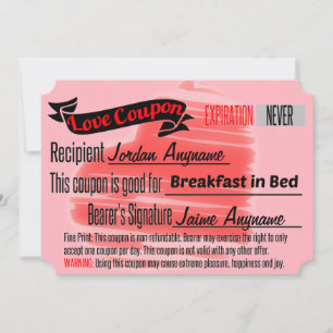 Carte Coupon d'amour PERSONNALISÉ pour le petit déjeuner