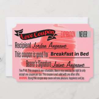 Carte Coupon d'amour PERSONNALISÉ pour le petit déjeuner