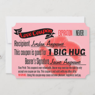 Carte Coupon d'amour PERSONNALISÉ pour un gros HUG