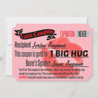 Carte Coupon d'amour PERSONNALISÉ pour un gros HUG