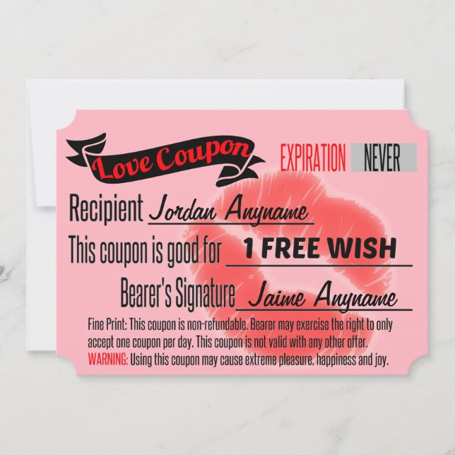 Carte Coupon d'amour pour le désir gratuit (Devant)