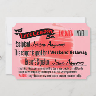 Carte Coupon d'amour pour le week-end Getaway