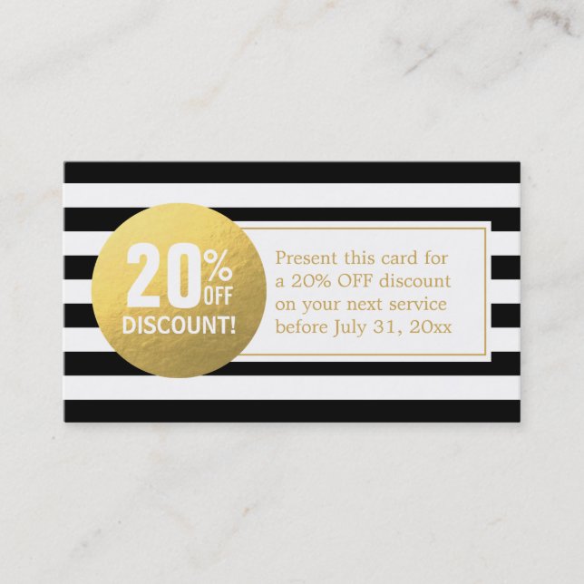 Carte Coupon de réduction - Étiquette d'or noir et (Devant)