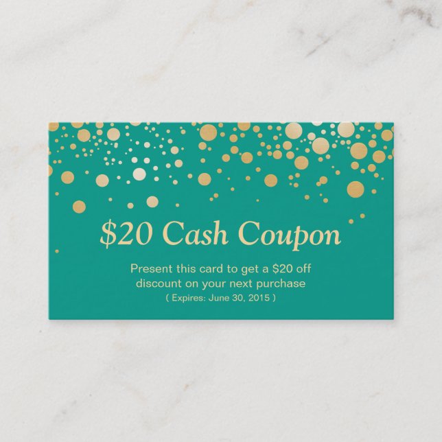 Carte Coupon Emerald Green Gold Dots (Devant)