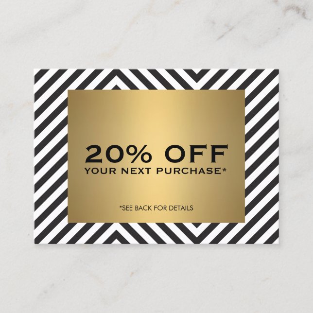 Carte Coupon Noir Blanc Motif Noir Rétro (Devant)