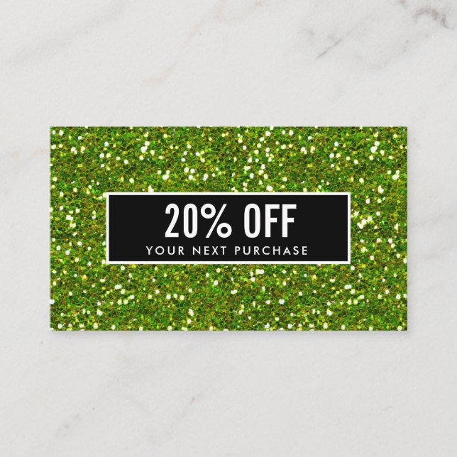 Carte Coupon noir brillant et brillant vert étince (Devant)