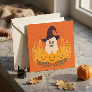 Carte Couronne d'automne de fantôme mignon et de citroui