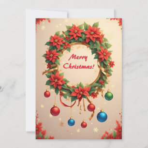 Carte Couronne de Fêtes 🎄✨ Poinsettia Rouge Élégant Fes