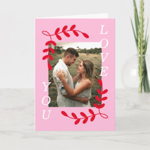 Carte Couronne de feuilles modernes Love You Photo Rose 