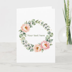 Carte Couronne de fleurs rose élégante personnalisée à l