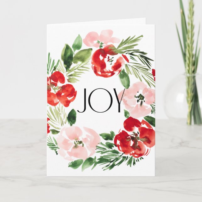 Carte Couronne de Noël aquarelle Joy belle (Devant)
