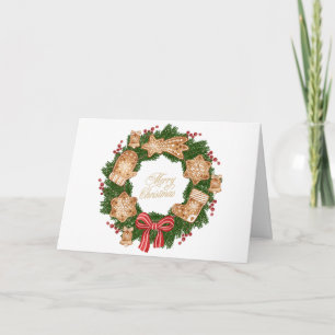 Carte Couronne de Noël avec biscuits au gingembre, Baies