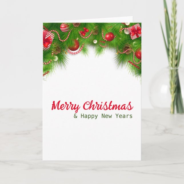 Carte Couronne de Noël et ampoules rouges, et cadeaux   (Devant)