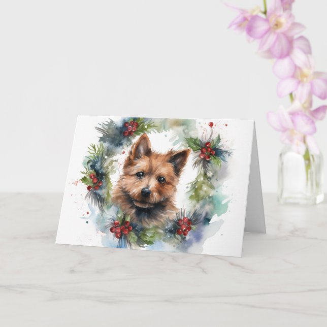 Carte Couronne de Noël festive de Terrier Australien (Orchidée)