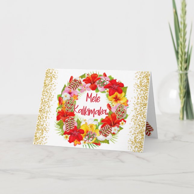 Carte Couronne de Noël Mele Kalikimaka hawaïenne  (Devant)