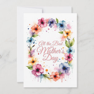 Carte Couronne florale aquarelle pour la fête des mères