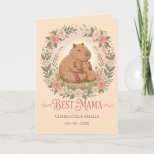 Carte Couronne florale de capybara mignon pour la fête d